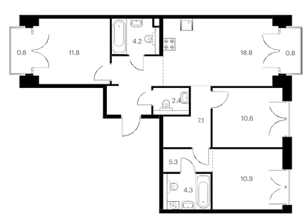 3-комнатная квартира 79.8 м², 6/9 эт., ЖК «Лермонтовский 54»